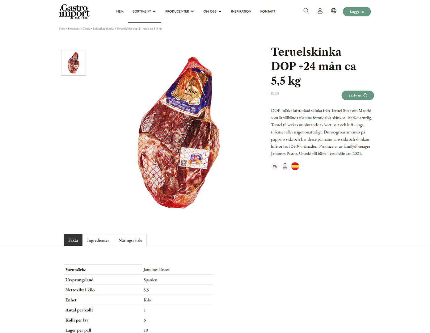 Gastro Import Product Page